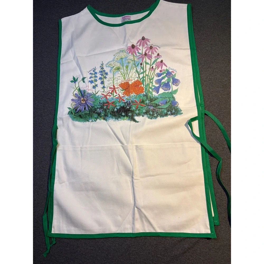 Vintage Josephs Colours Botanical Garden Floral Tabard Apron Side Tie Green
